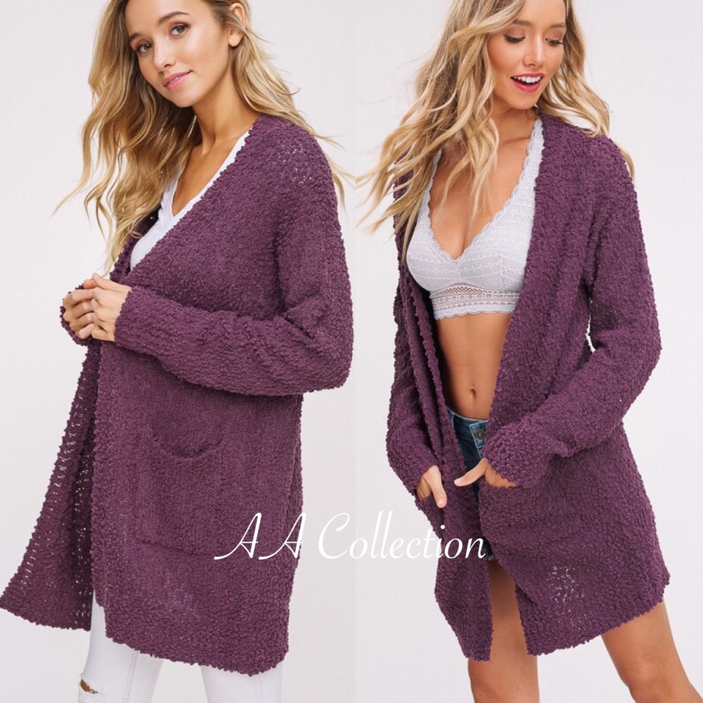knit open front long sleeve cardigan sweater - Picture 2 of 4